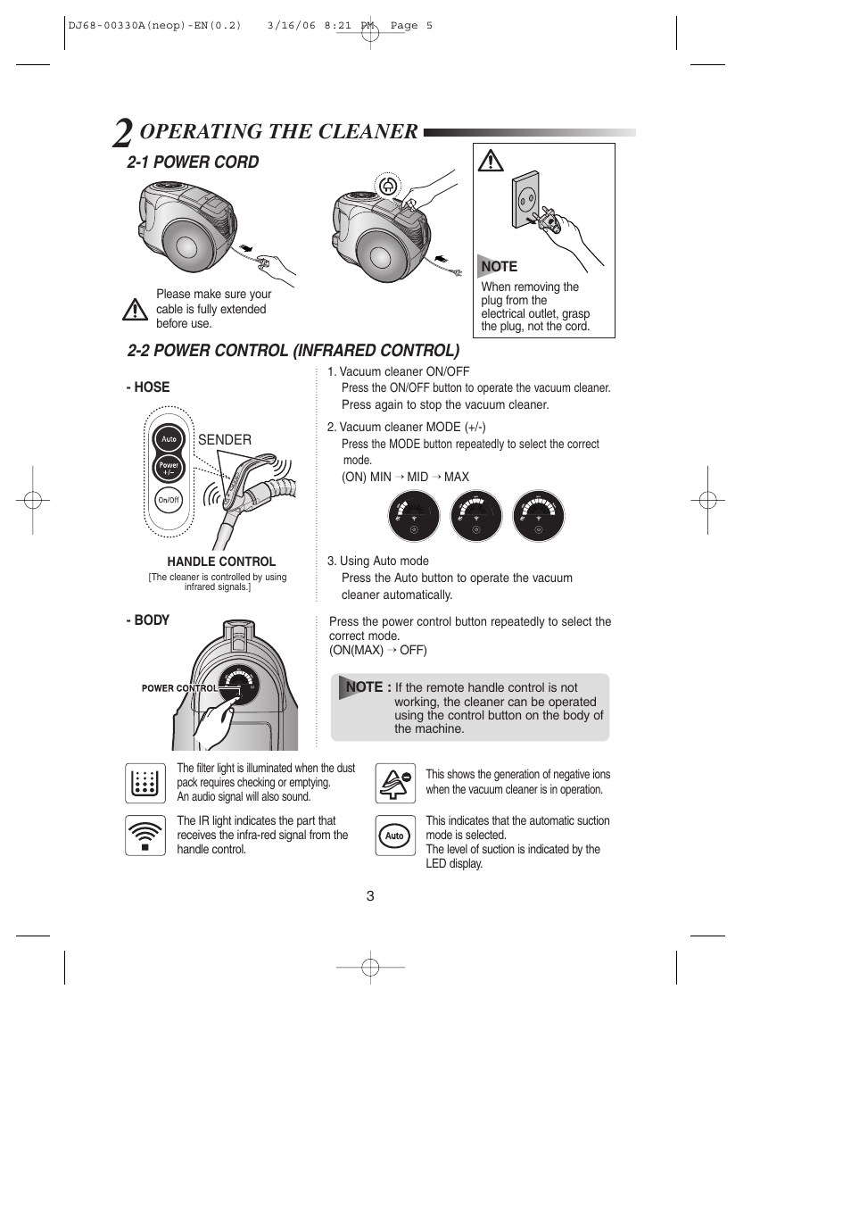 Operating the cleaner | Samsung SC8551 User Manual | Page 4 / 12