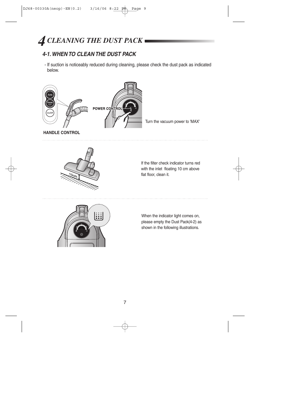 Cleaning the dust pack | Samsung SC8551 User Manual | Page 8 / 12