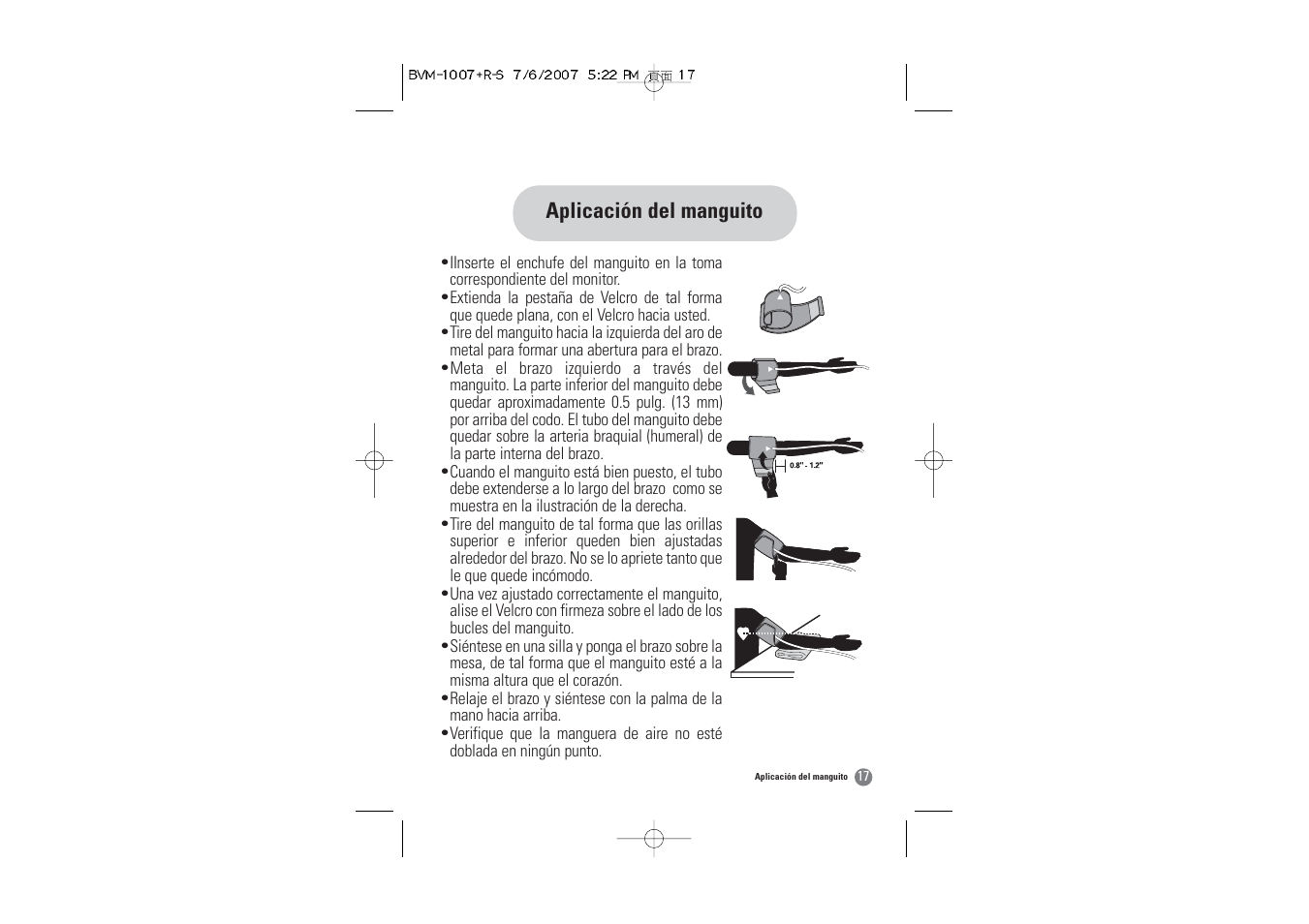Aplicación del manguito | Samsung BVM-1007 User Manual | Page 50 / 66