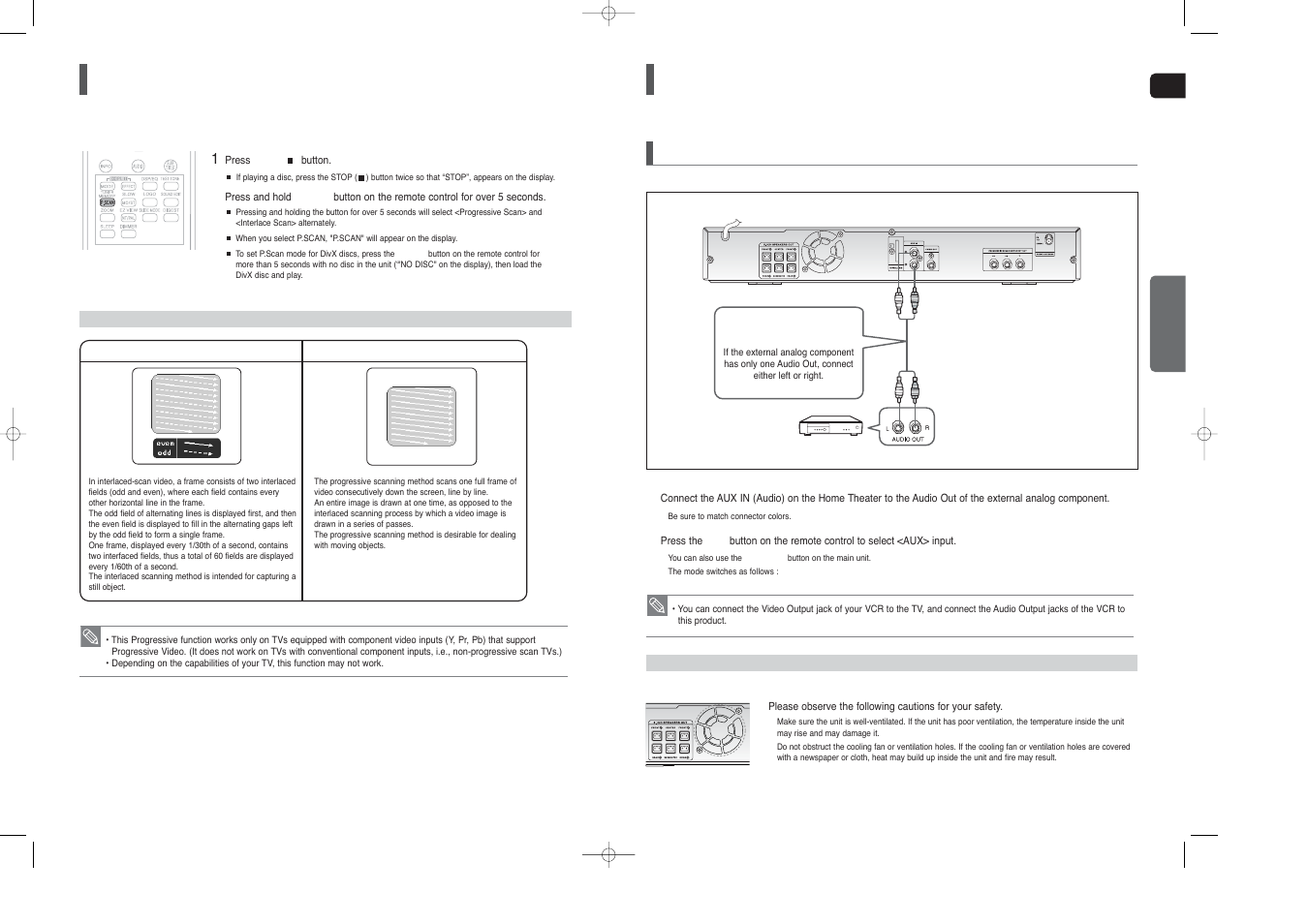 P.scan (progressive scan) function, Connecting audio from external components, P.scan | Function, Progressive scan) | Samsung HT-TX25  EN User Manual | Page 11 / 34