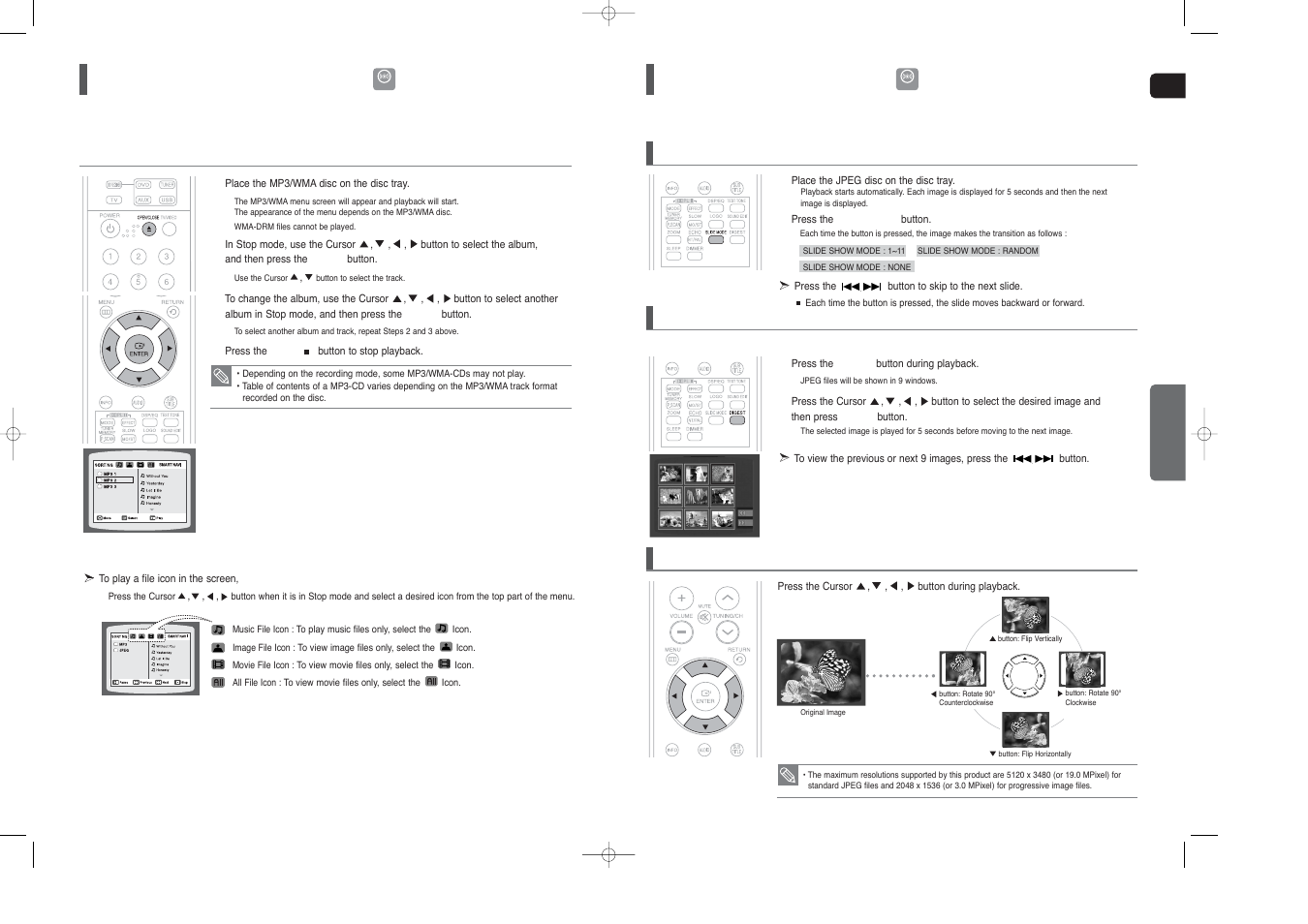 Mp3/wma-cd playback, Jpeg file playback | Samsung HT-TX25  EN User Manual | Page 14 / 34