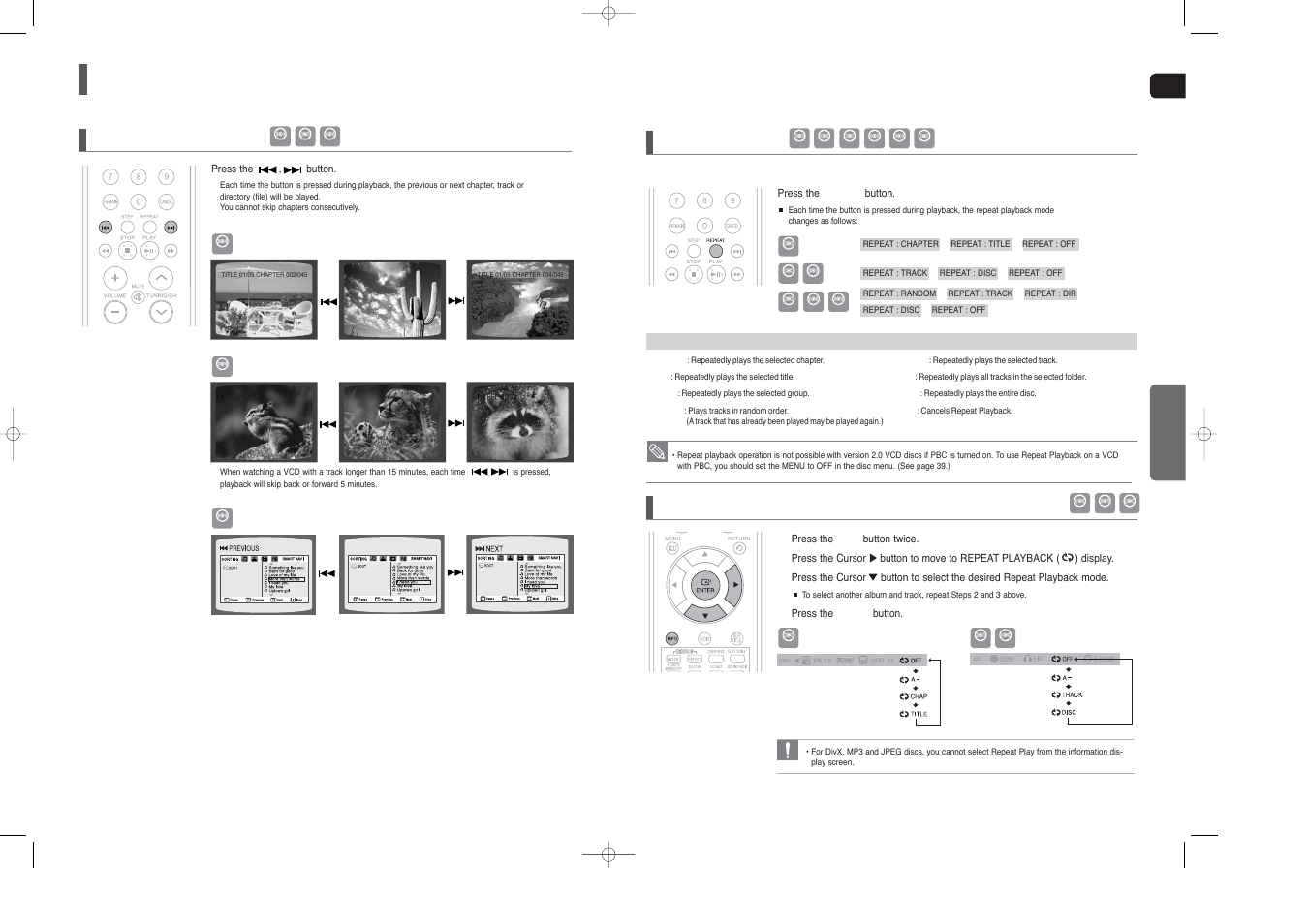 Using the playback function (con’t), Using the playback function, Con’t) | Skipping scenes/songs, Repeat playback, Eng opera tion | Samsung HT-TX25  EN User Manual | Page 17 / 34