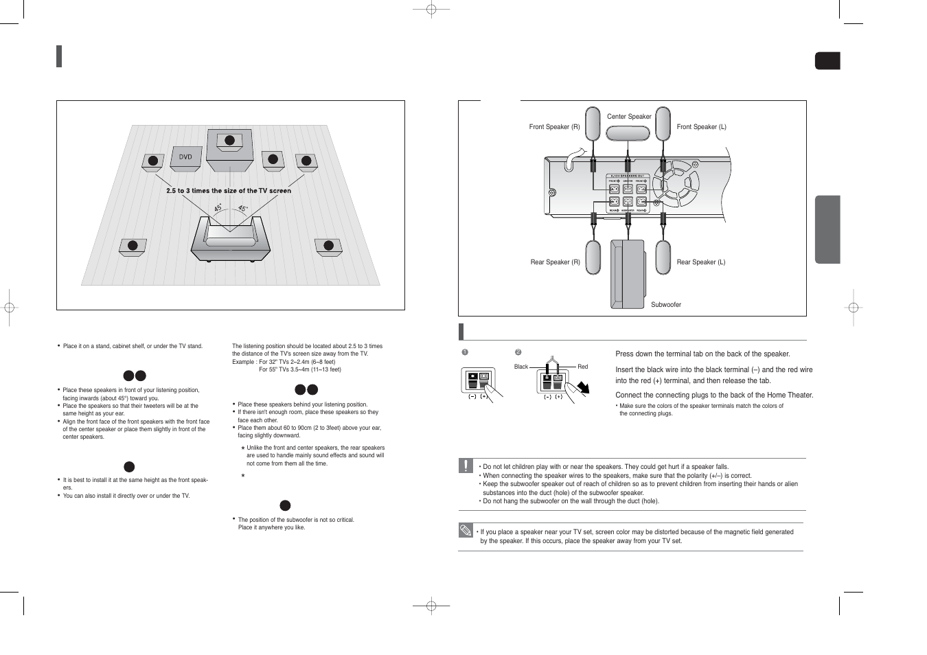 Connections, Connecting the speakers | Samsung HT-TX25  EN User Manual | Page 7 / 34