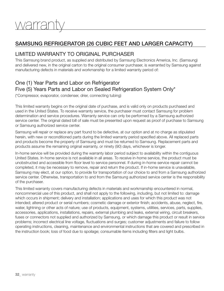 Warranty | Samsung RS267TD** User Manual | Page 32 / 68