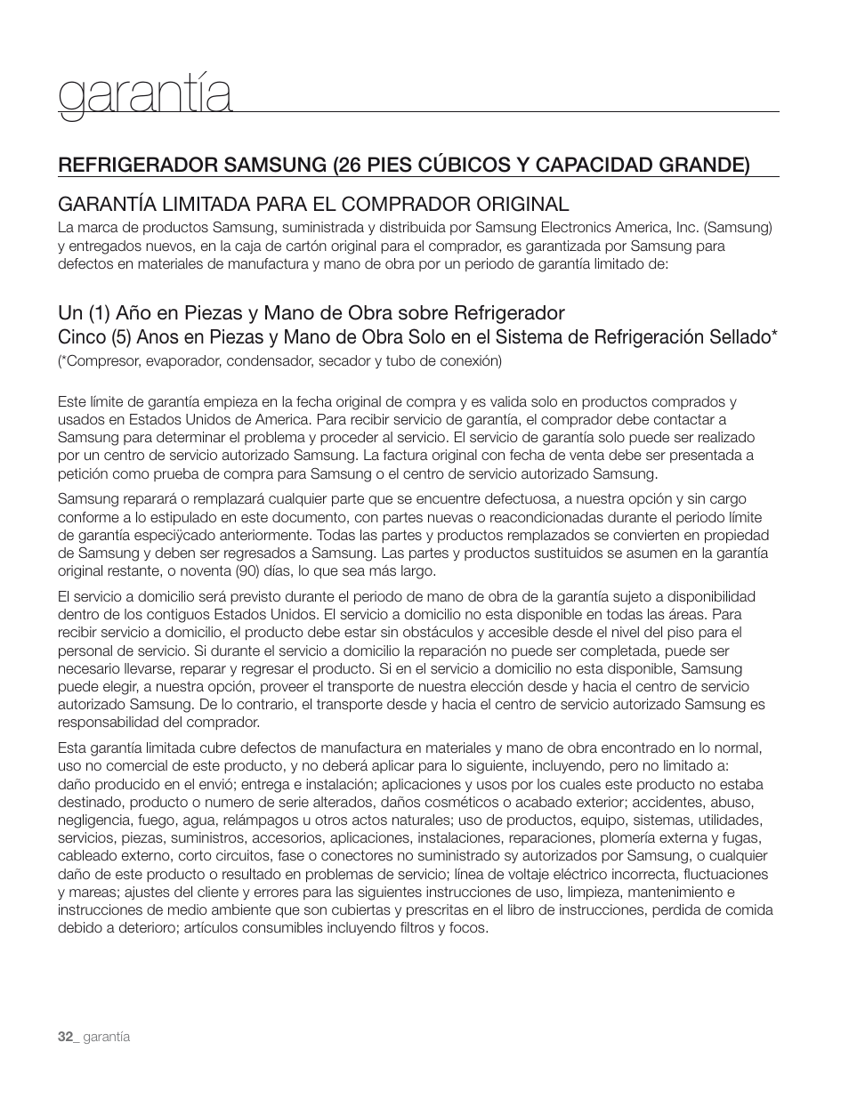 Garantía | Samsung RS267TD** User Manual | Page 66 / 68