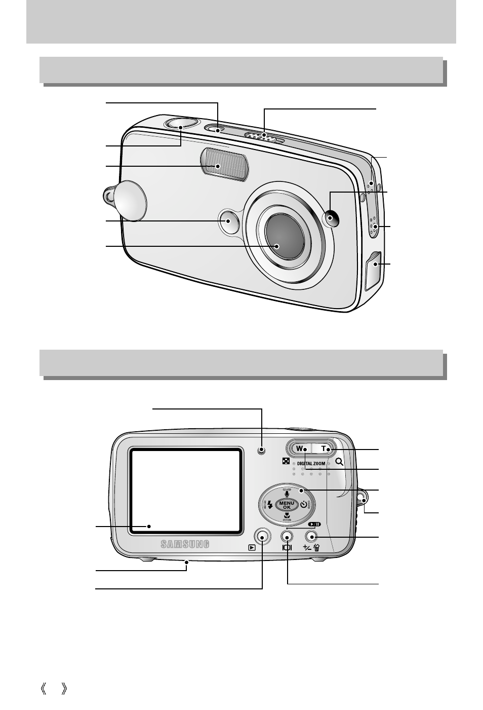 Identification of features, Front & top back & bottom | Samsung digimax U-CA 501 User Manual | Page 10 / 116