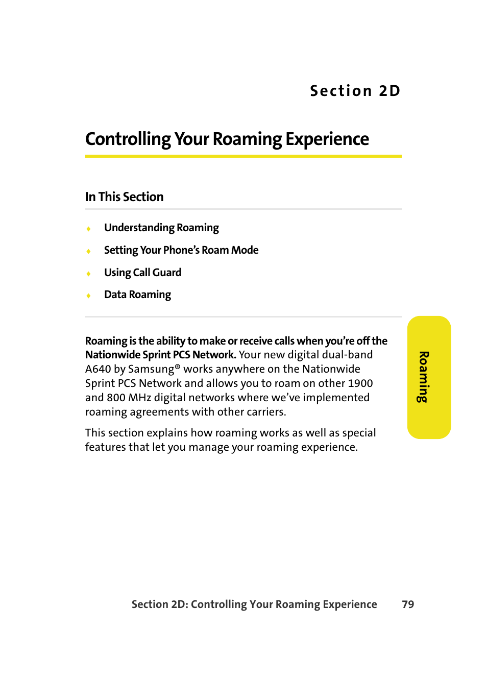 Controlling your roaming experience, 2d. controlling your roaming experience, Ro a m in g | Samsung A640 User Manual | Page 101 / 265