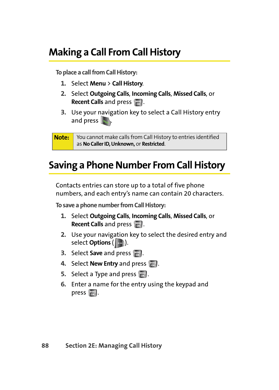 Making a call from call history, Saving a phone number from call history | Samsung A640 User Manual | Page 110 / 265