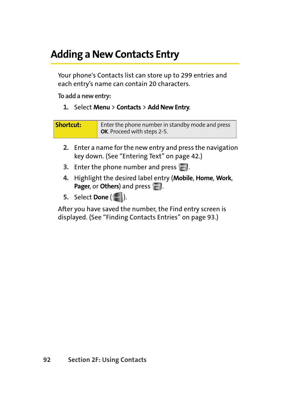 Adding a new contacts entry | Samsung A640 User Manual | Page 114 / 265