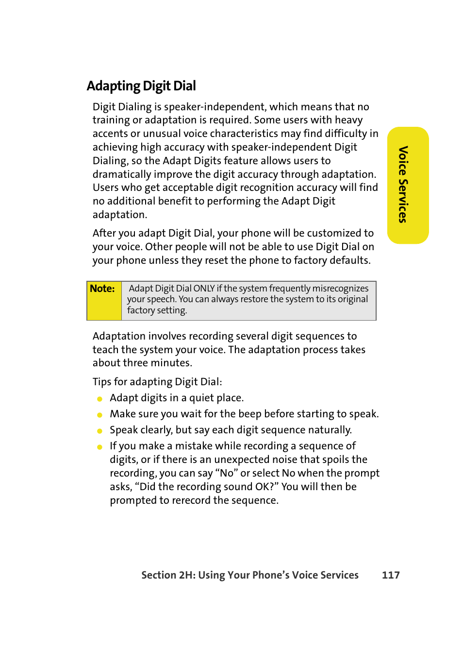 Adapting digit dial, Vo ice ser v ices | Samsung A640 User Manual | Page 139 / 265