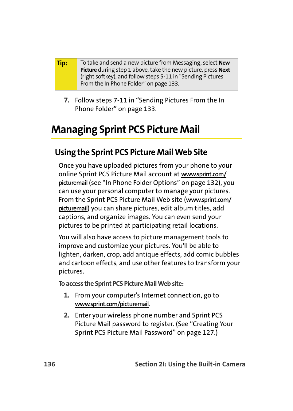 Managing sprint pcs picture mail, Using the sprint pcs picture mail web site | Samsung A640 User Manual | Page 158 / 265