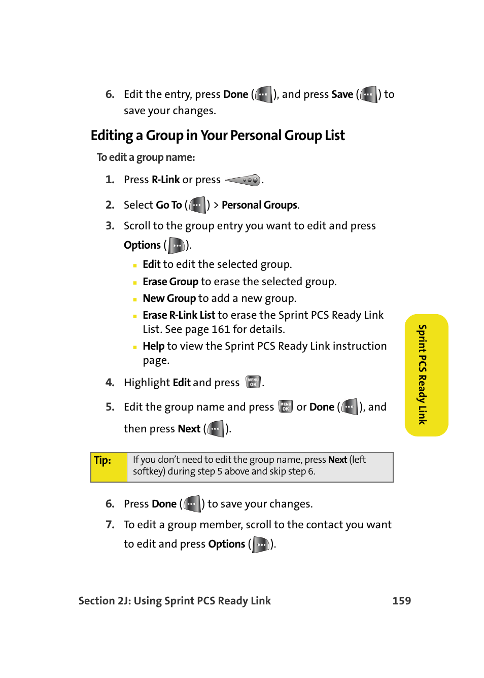 Editing a group in your personal group list | Samsung A640 User Manual | Page 181 / 265