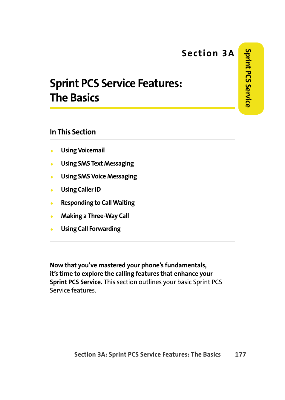 Sprint pcs service features: the basics, 3a. sprint pcs service features: the basics, Sprin t pcs se rv ice | Samsung A640 User Manual | Page 199 / 265