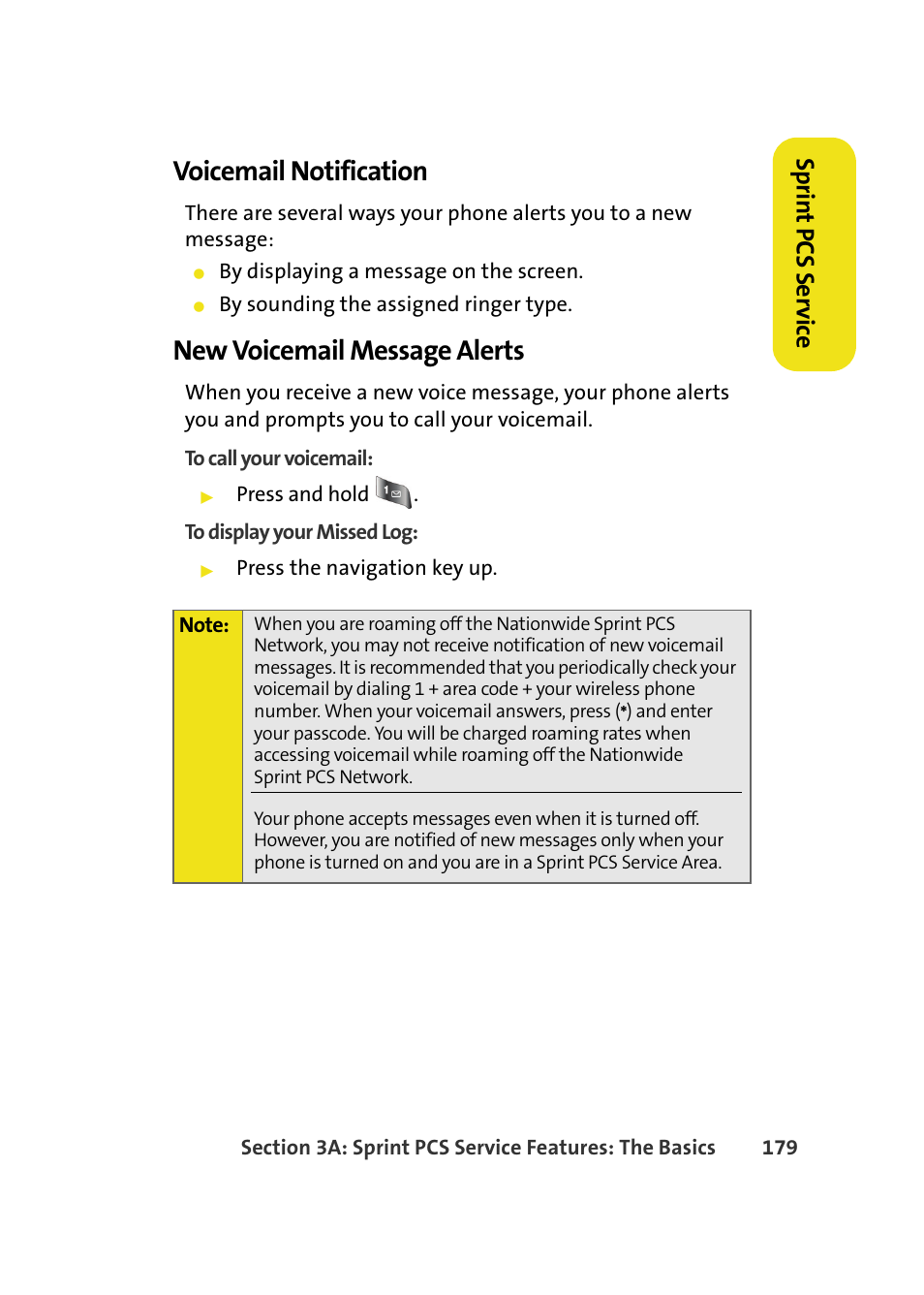 Voicemail notification, New voicemail message alerts, Sprin t pcs se rv ice | Samsung A640 User Manual | Page 201 / 265