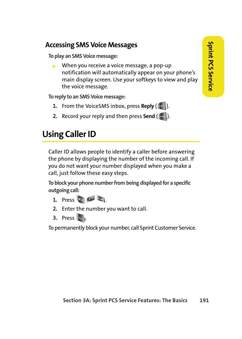 Accessing sms voice messages, Using caller id | Samsung A640 User Manual | Page 213 / 265