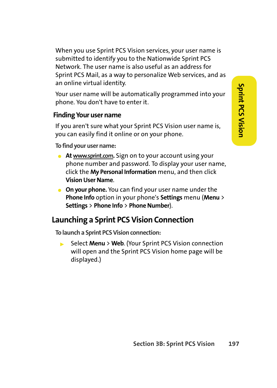 Launching a sprint pcs vision connection, Spr in t pcs v ision | Samsung A640 User Manual | Page 219 / 265