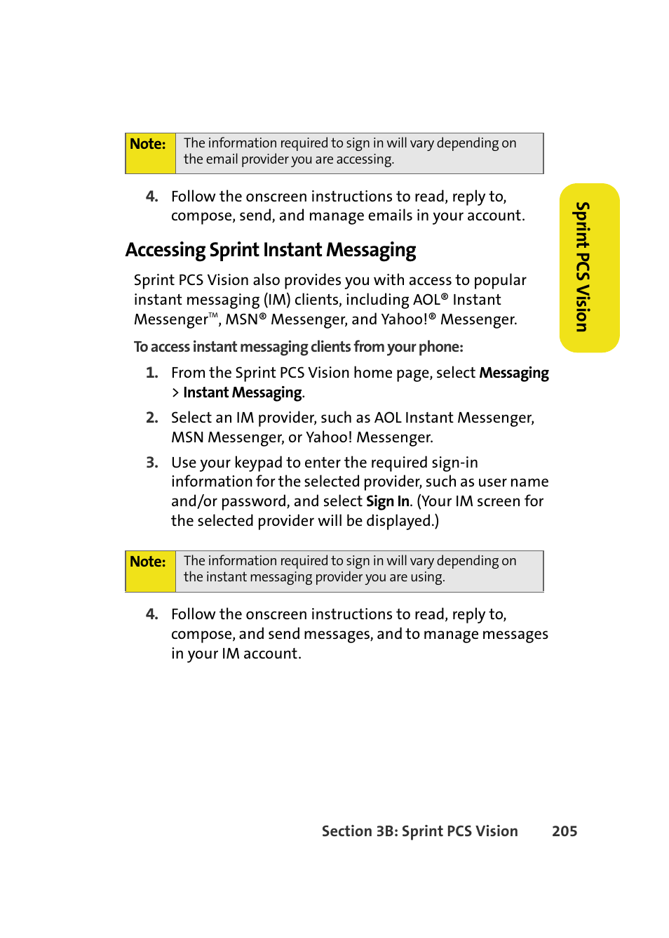 Accessing sprint instant messaging, Spr in t pcs v ision | Samsung A640 User Manual | Page 227 / 265