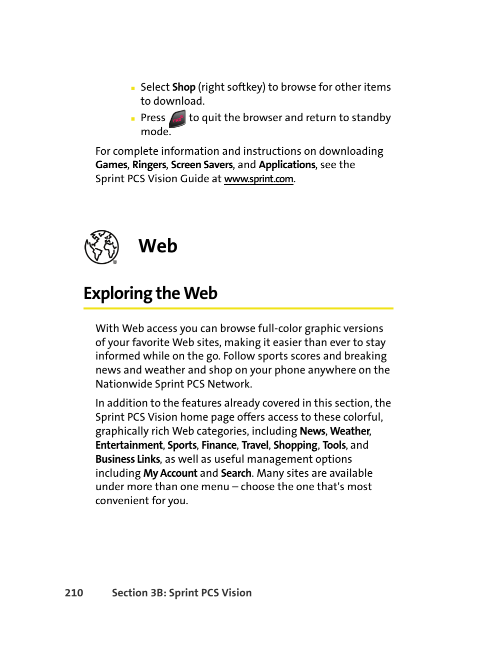 Exploring the web | Samsung A640 User Manual | Page 232 / 265