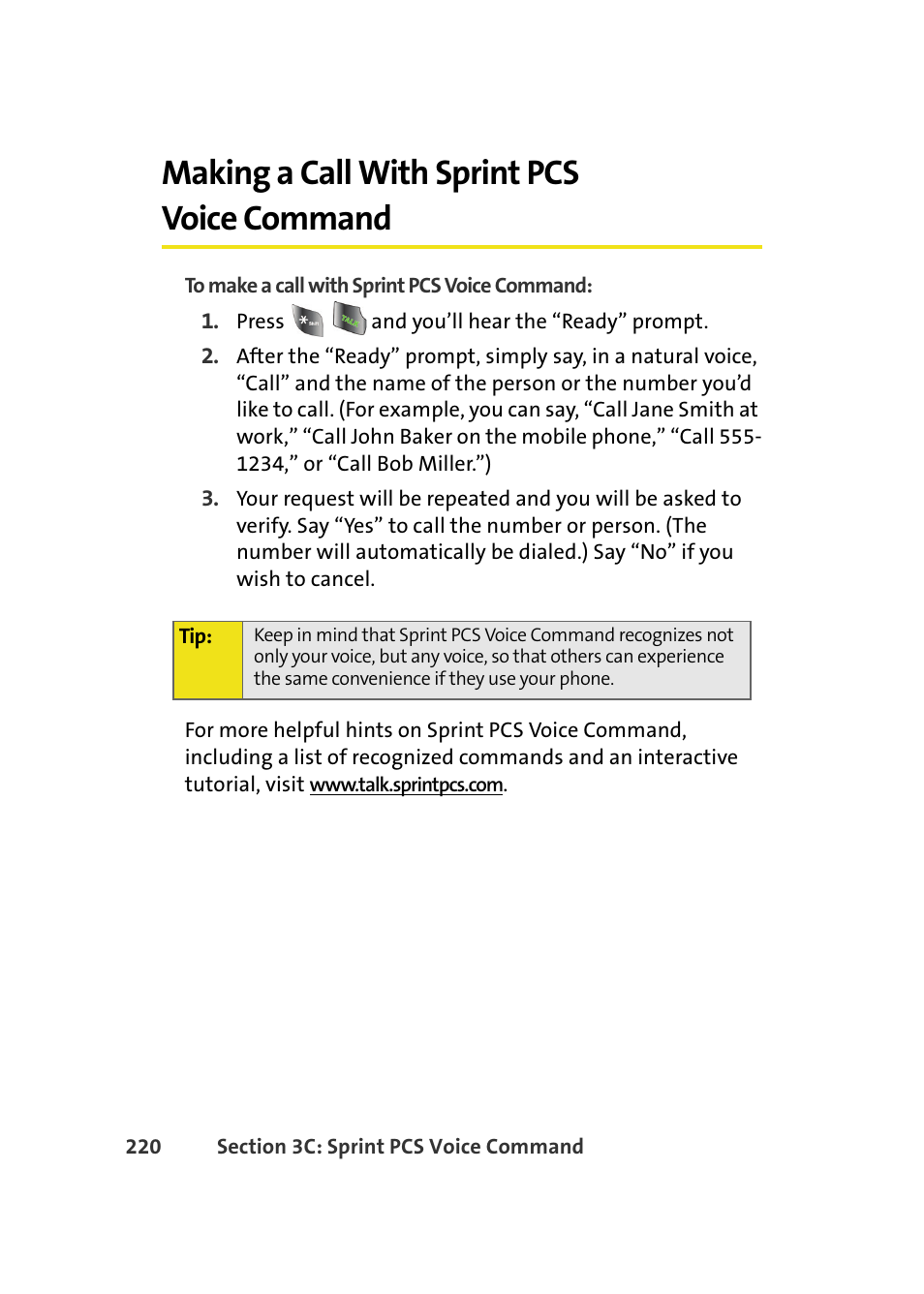 Making a call with sprint pcs voice command | Samsung A640 User Manual | Page 242 / 265