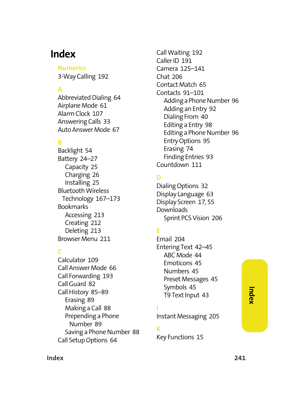 Index | Samsung A640 User Manual | Page 263 / 265