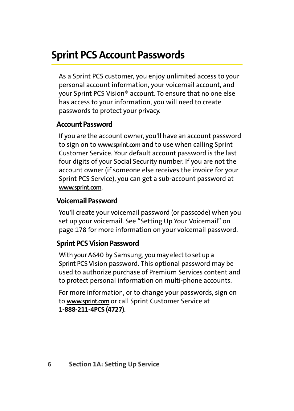 Sprint pcs account passwords | Samsung A640 User Manual | Page 28 / 265