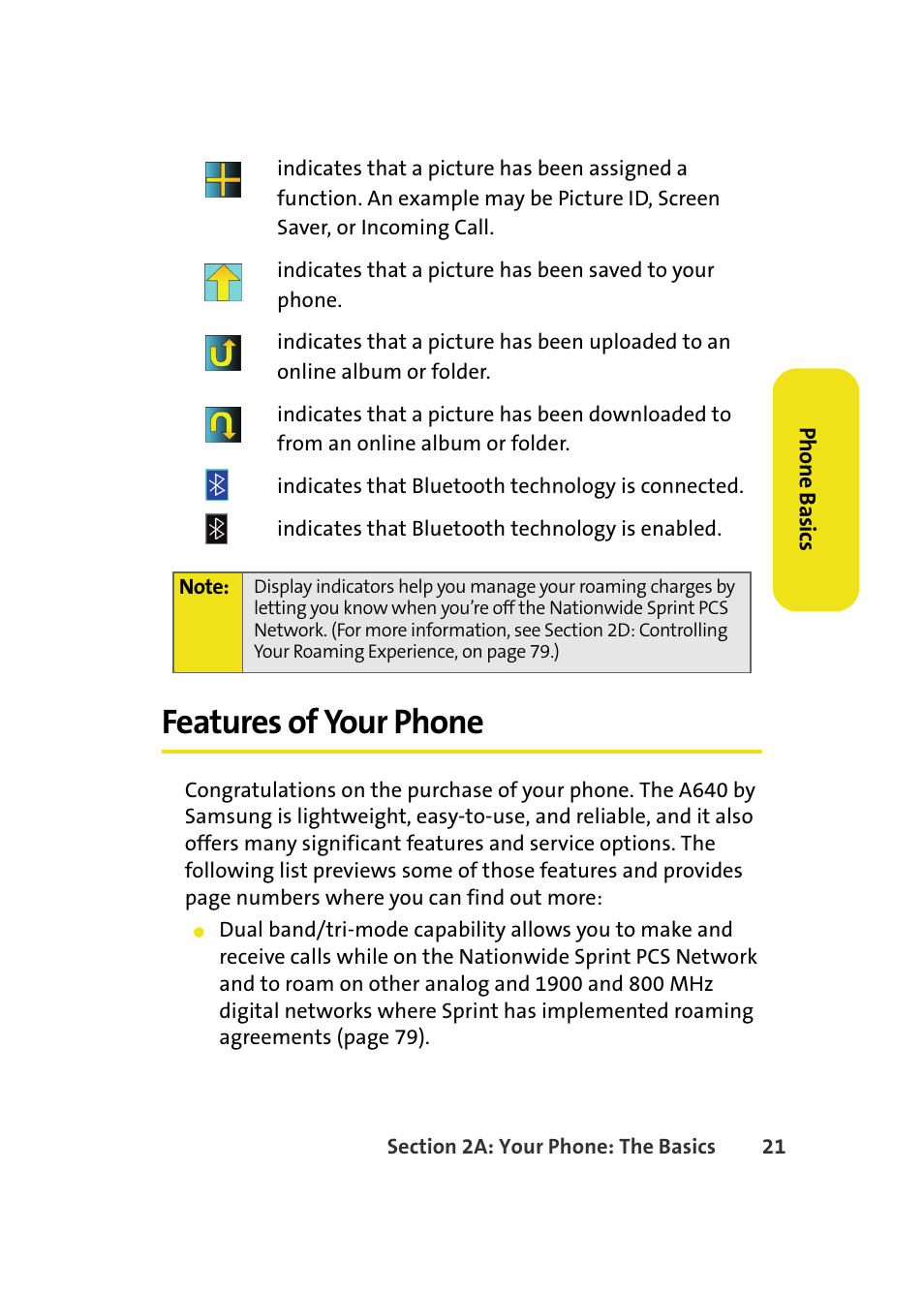 Features of your phone | Samsung A640 User Manual | Page 43 / 265