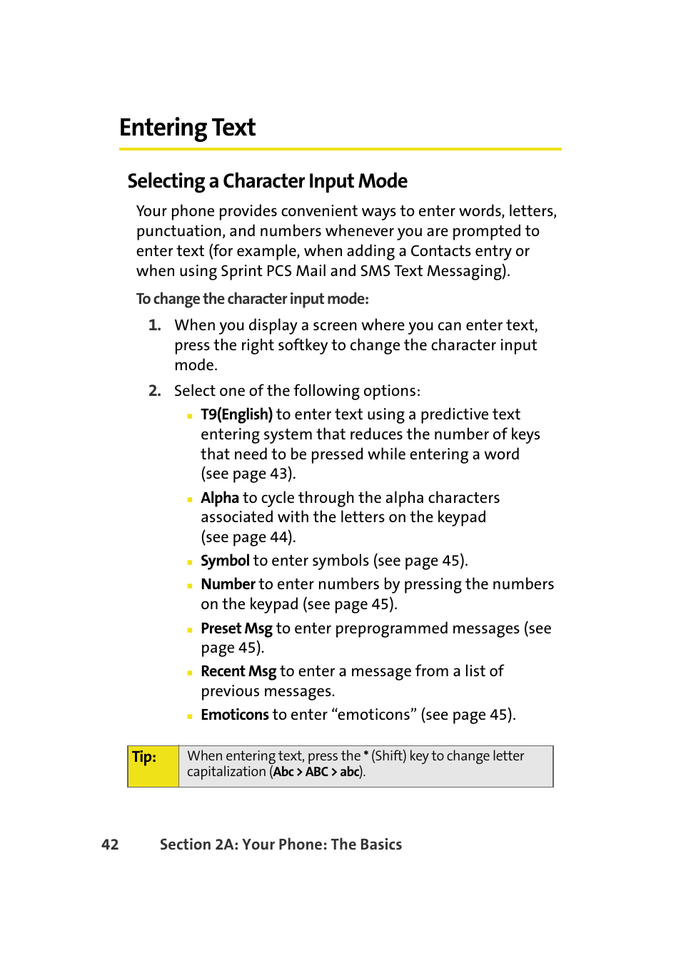 Entering text, Selecting a character input mode | Samsung A640 User Manual | Page 64 / 265