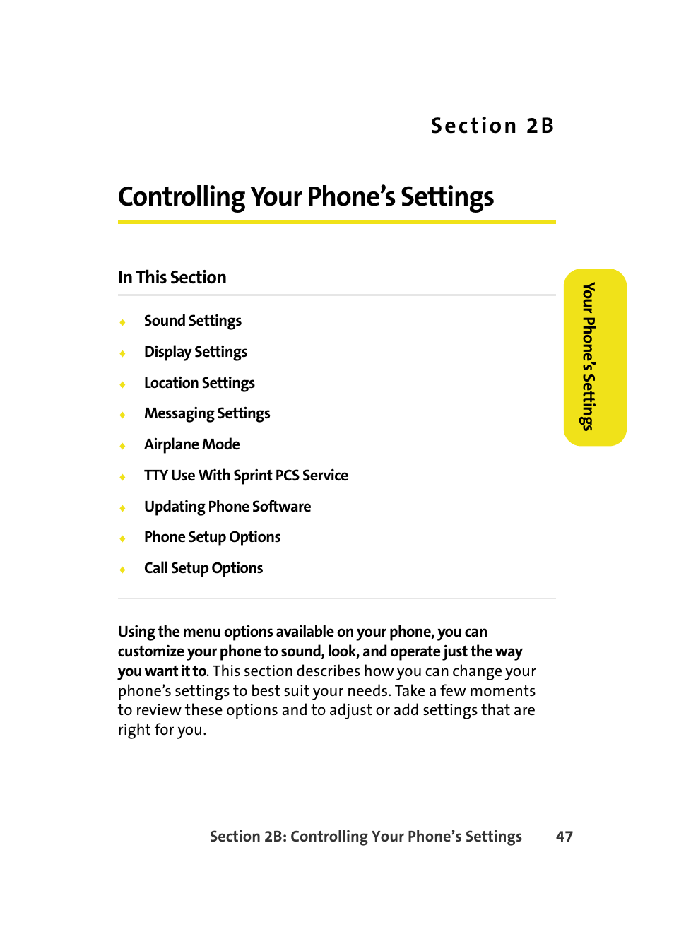 Controlling your phone’s settings, 2b. controlling your phone’s settings | Samsung A640 User Manual | Page 69 / 265