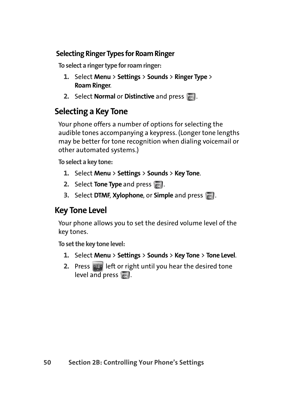 Selecting a key tone, Key tone level | Samsung A640 User Manual | Page 72 / 265