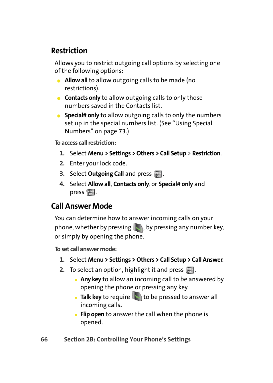 Restriction, Call answer mode | Samsung A640 User Manual | Page 88 / 265