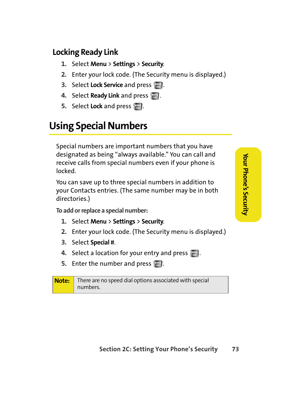 Locking ready link, Using special numbers | Samsung A640 User Manual | Page 95 / 265