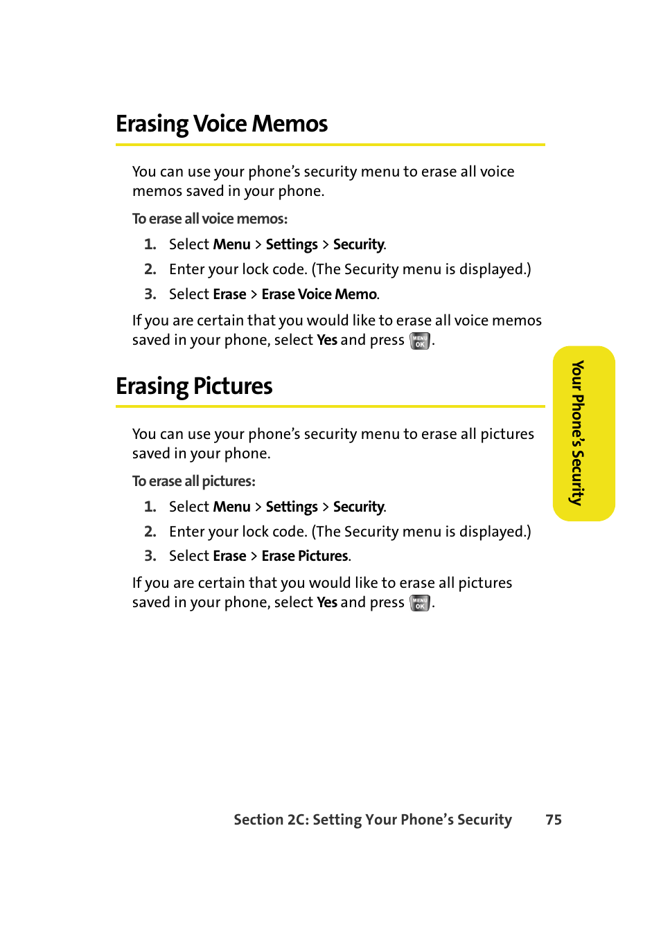 Erasing voice memos, Erasing pictures | Samsung A640 User Manual | Page 97 / 265