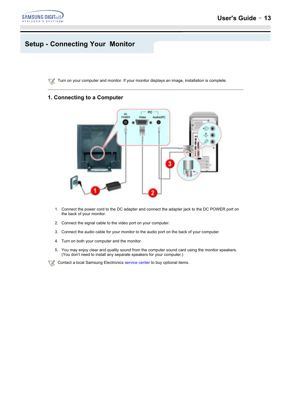 Setup - connecting your monitor, User's guide t 13 | Samsung 152MP User Manual | Page 13 / 70