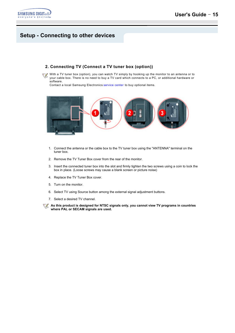 Setup - connecting to other devices, User's guide t 15 | Samsung 152MP User Manual | Page 15 / 70