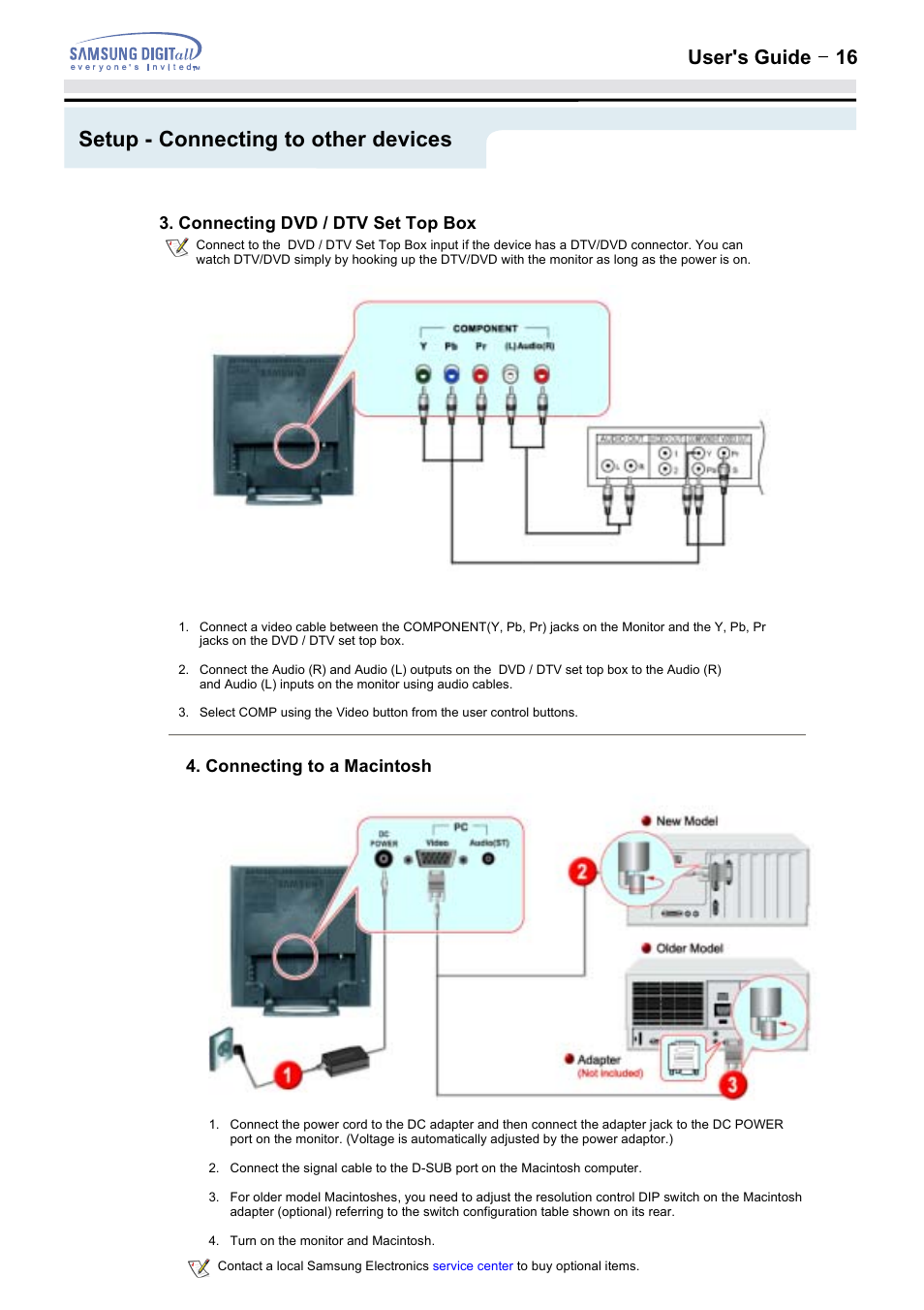 Setup - connecting to other devices, User's guide t 16 | Samsung 152MP User Manual | Page 16 / 70