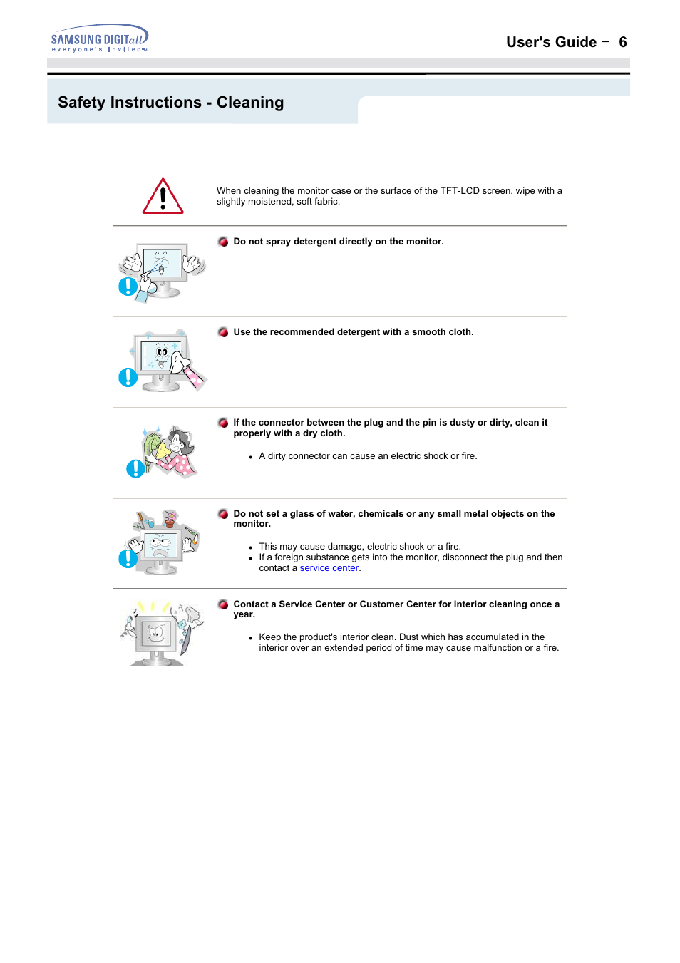 Safety instructions - cleaning, User's guide t 6 | Samsung 152MP User Manual | Page 6 / 70