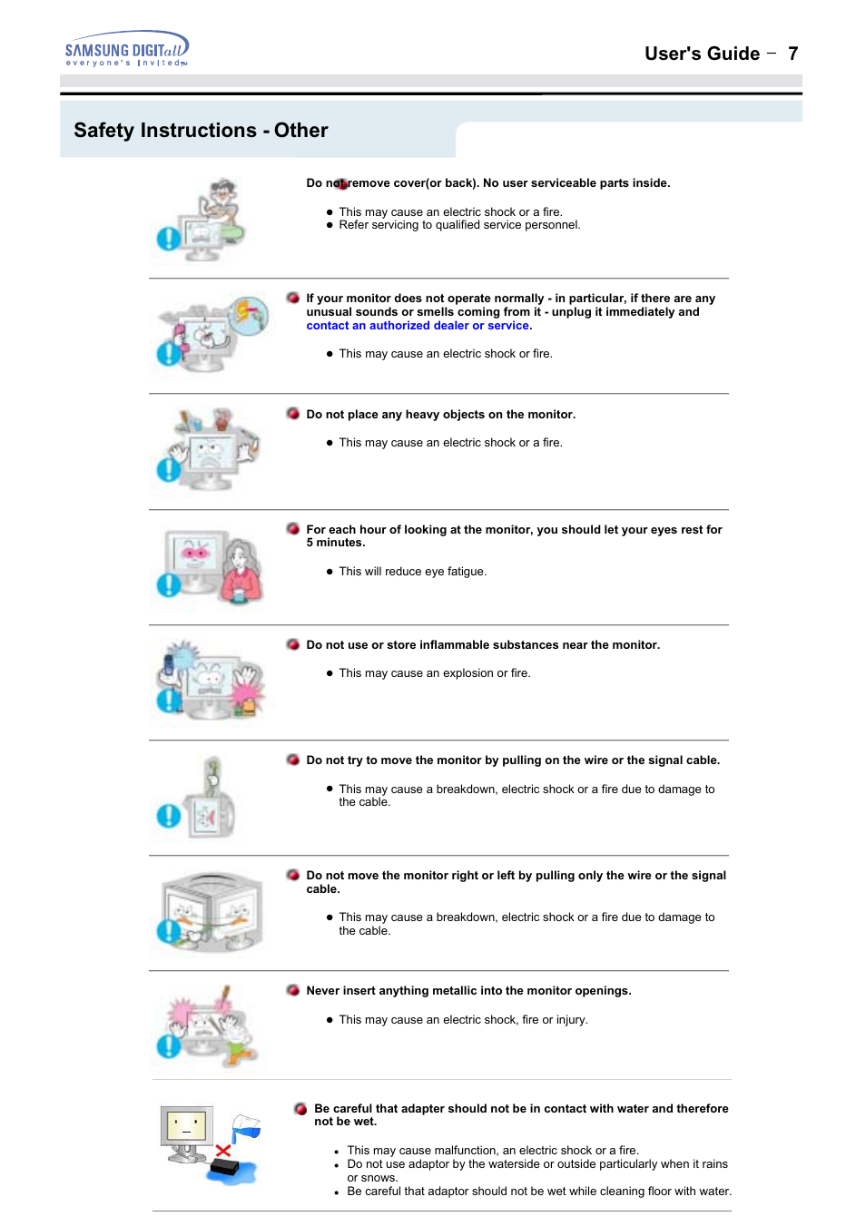 Safety instructions - other, User's guide t 7 | Samsung 152MP User Manual | Page 7 / 70