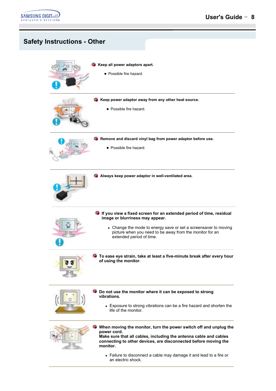 Safety instructions - other, User's guide t 8 | Samsung 152MP User Manual | Page 8 / 70