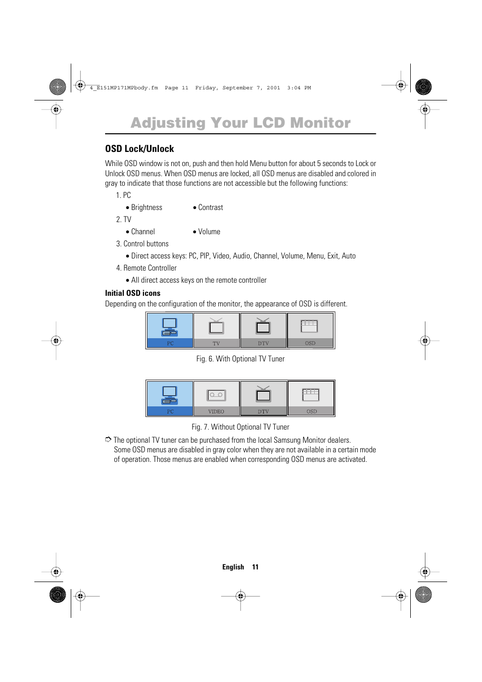 Adjusting your lcd monitor | Samsung 151MP User Manual | Page 13 / 44