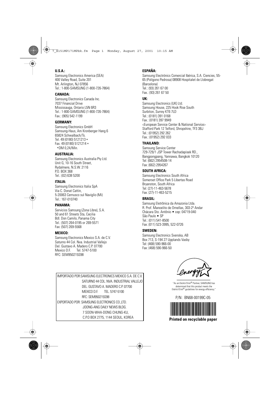 Samsung 151MP User Manual | Page 44 / 44