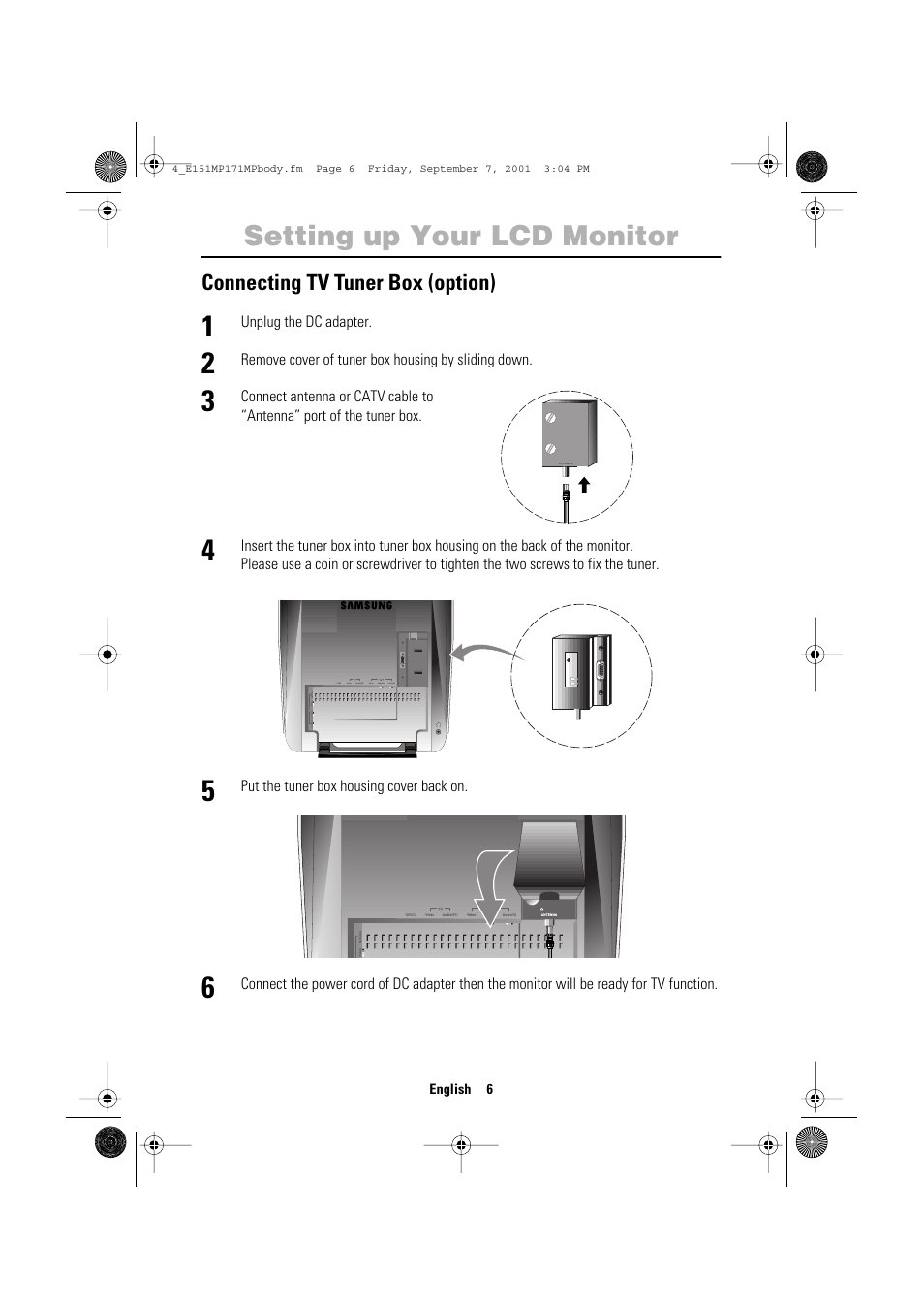 Setting up your lcd monitor | Samsung 151MP User Manual | Page 8 / 44