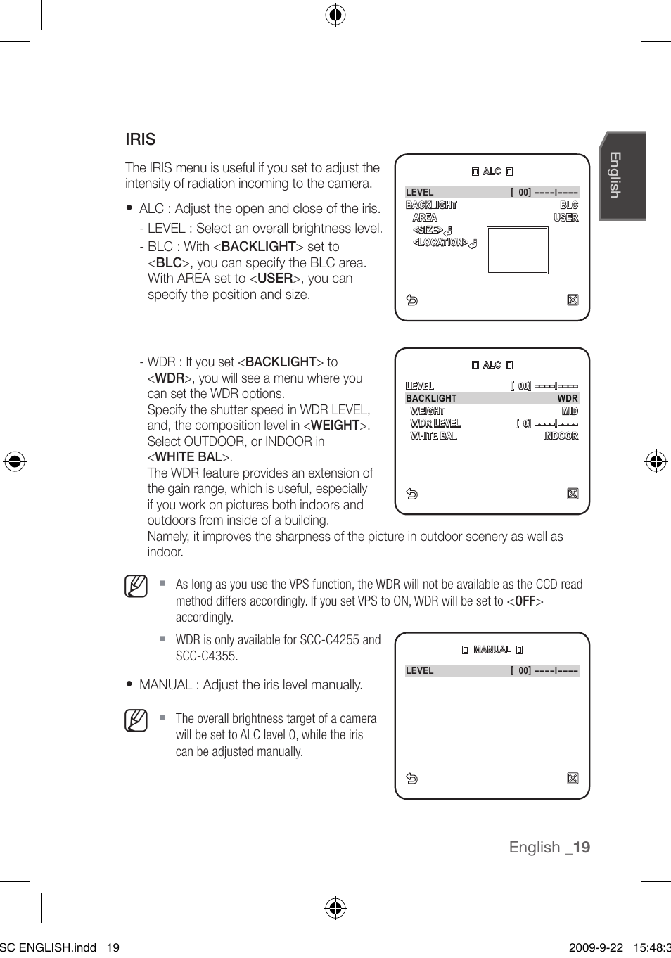 Iris, English _1 | Samsung SCC-C4353 User Manual | Page 19 / 37