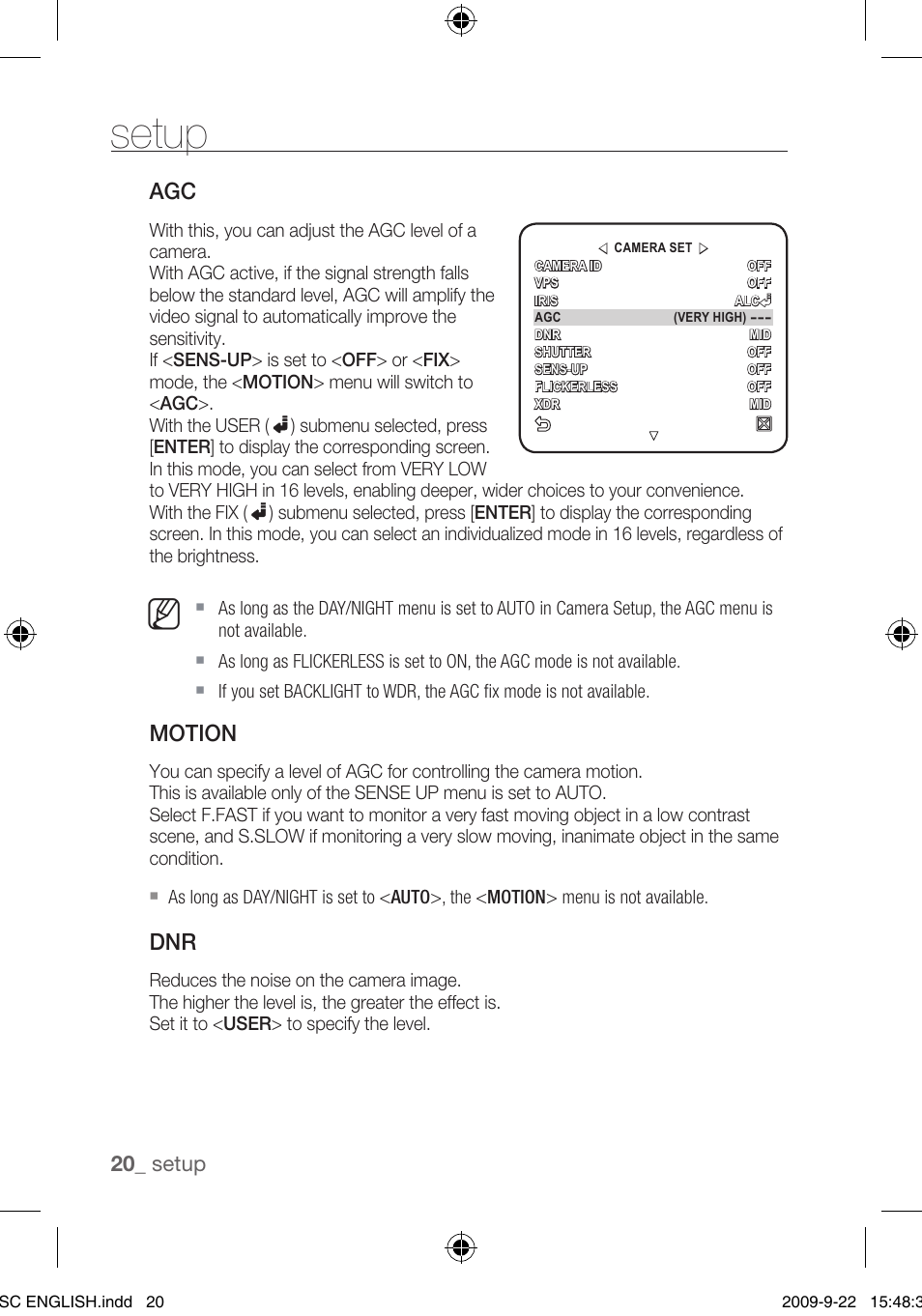 Setup, Motion, 0_ setup | Samsung SCC-C4353 User Manual | Page 20 / 37