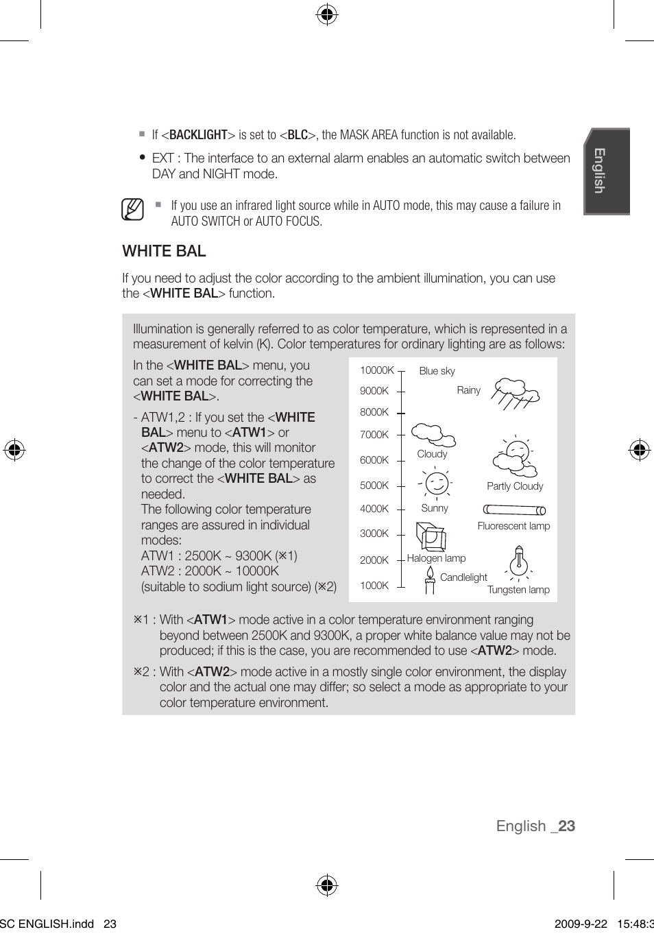 White bal, English | Samsung SCC-C4353 User Manual | Page 23 / 37