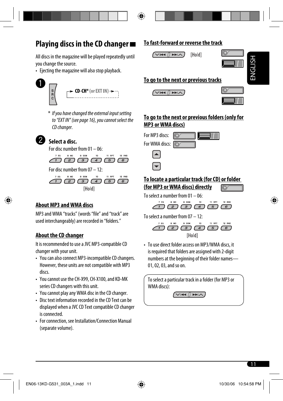 Playing discs in the cd changer | JVC KD-G531 User Manual | Page 11 / 80