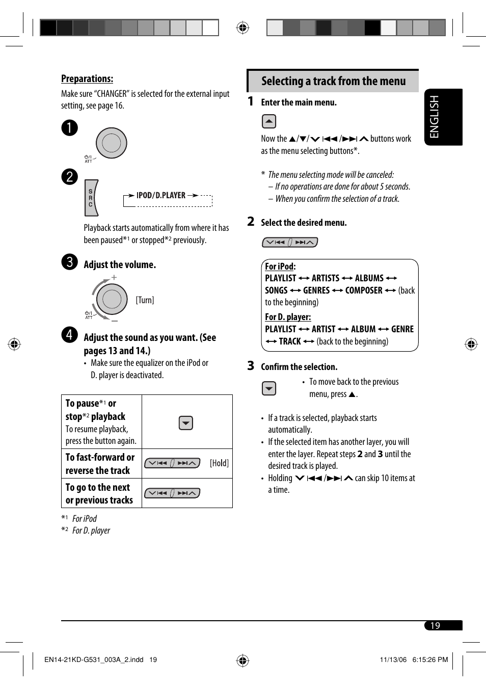 Selecting a track from the menu, English | JVC KD-G531 User Manual | Page 19 / 80