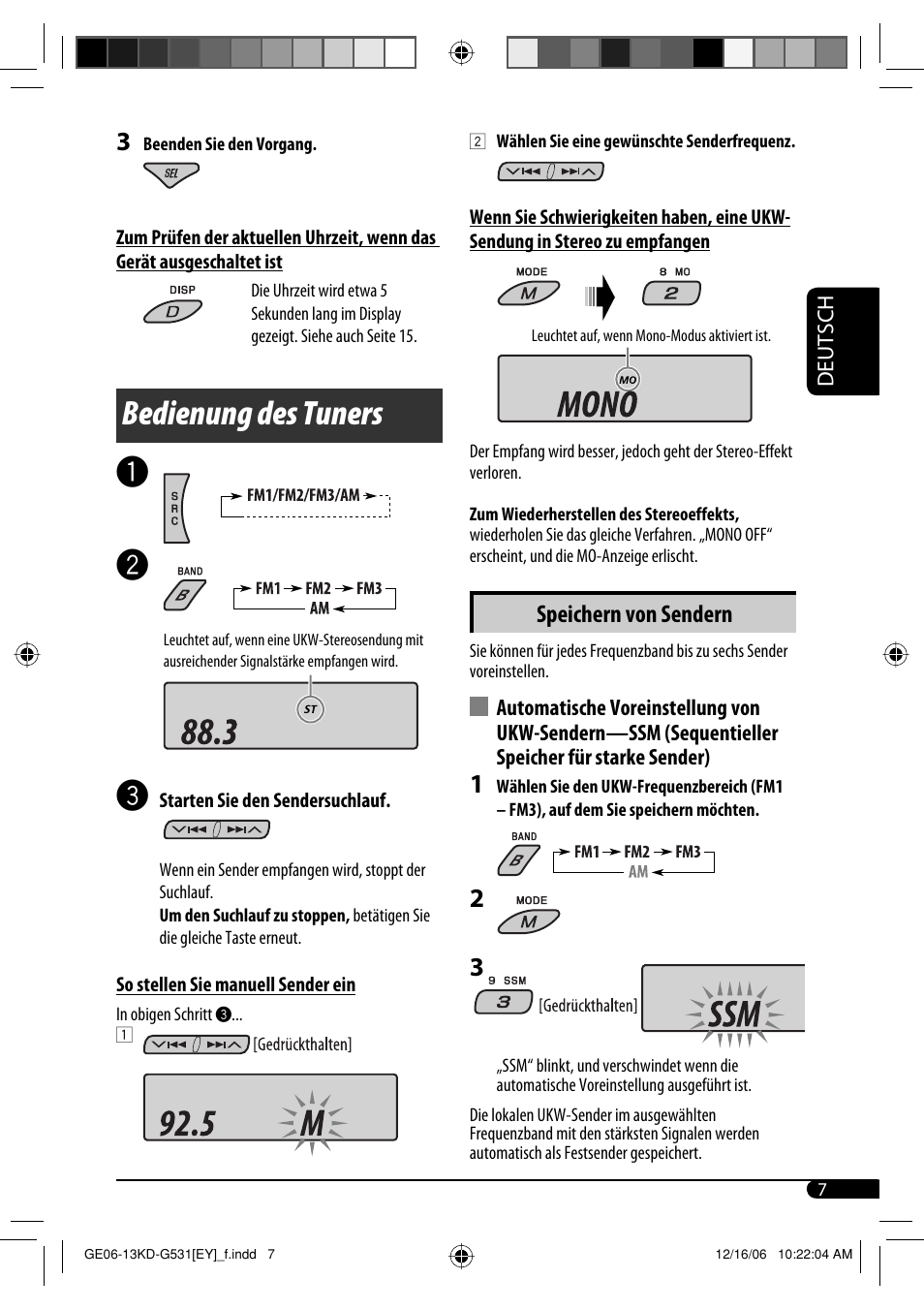 Bedienung des tuners, Speichern von sendern | JVC KD-G531 User Manual | Page 33 / 80