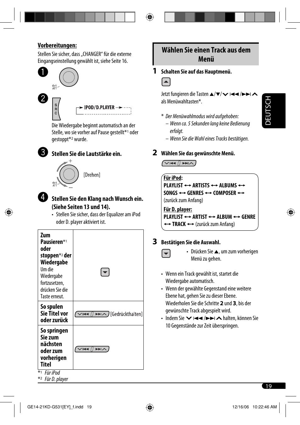 Wählen sie einen track aus dem menü, Deutsch | JVC KD-G531 User Manual | Page 45 / 80