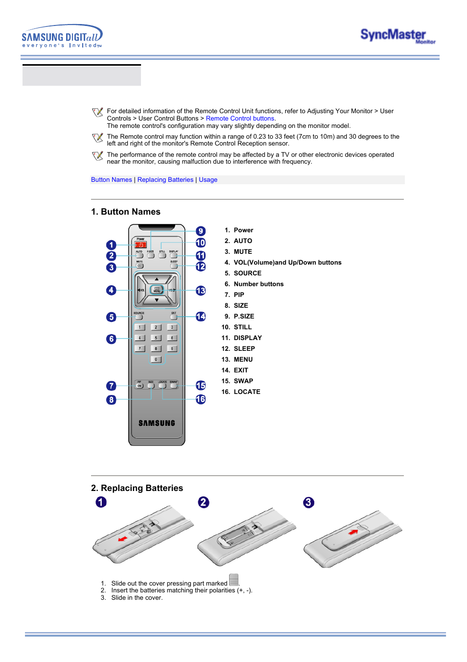Remote control | Samsung 323T User Manual | Page 14 / 78