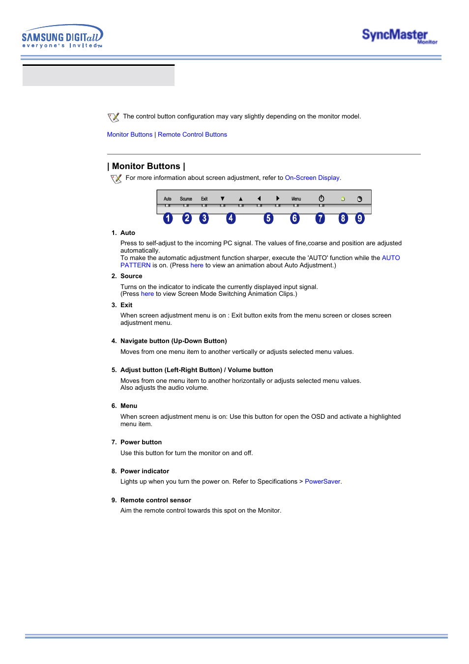 Adjusting your monitor, User control buttons, Monitor buttons | Samsung 323T User Manual | Page 49 / 78